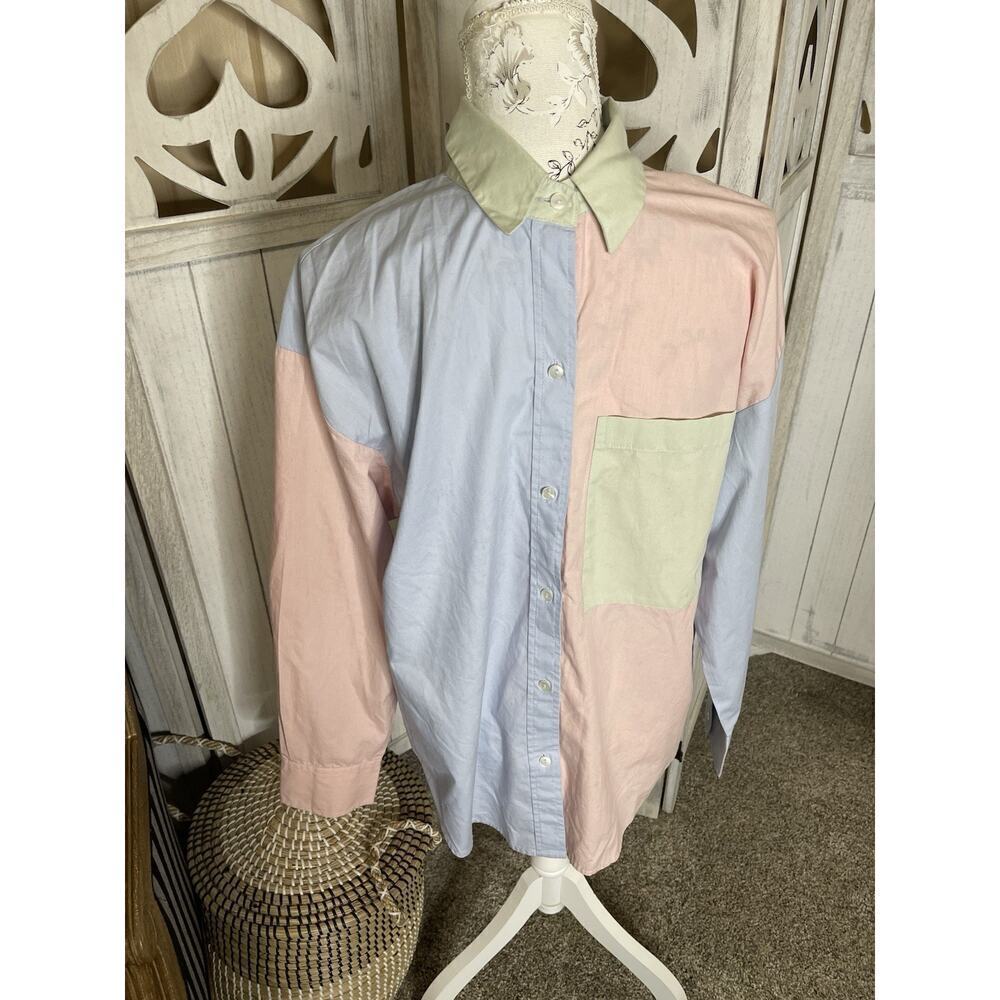 New! Abercrombie & Fitch Women's Shirt Top Oversized Colorblock Pastel Sz Small